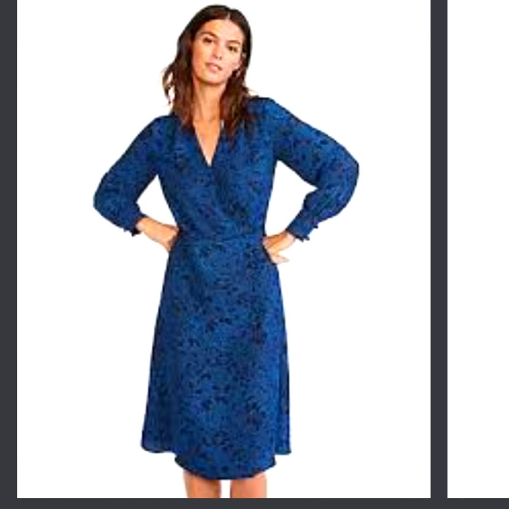 Ann Taylor Floral Button Wrap Dress, size 14, dark teal, black